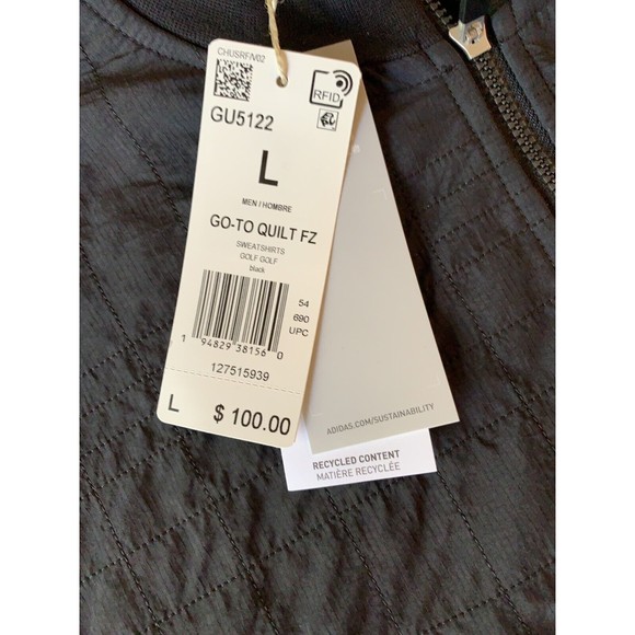 Adidas Golf Men's Large Black Go-To Quilt Full Zip Crew Neck Jacket - Picture 4 of 9
